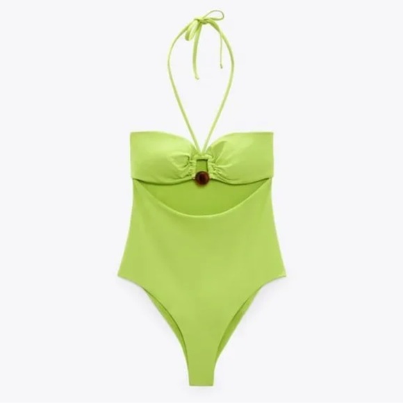 Zara BEAD BANDEAU SWIMSUIT. Green. Size XS, M. New with Tags. - Picture 3 of 6
